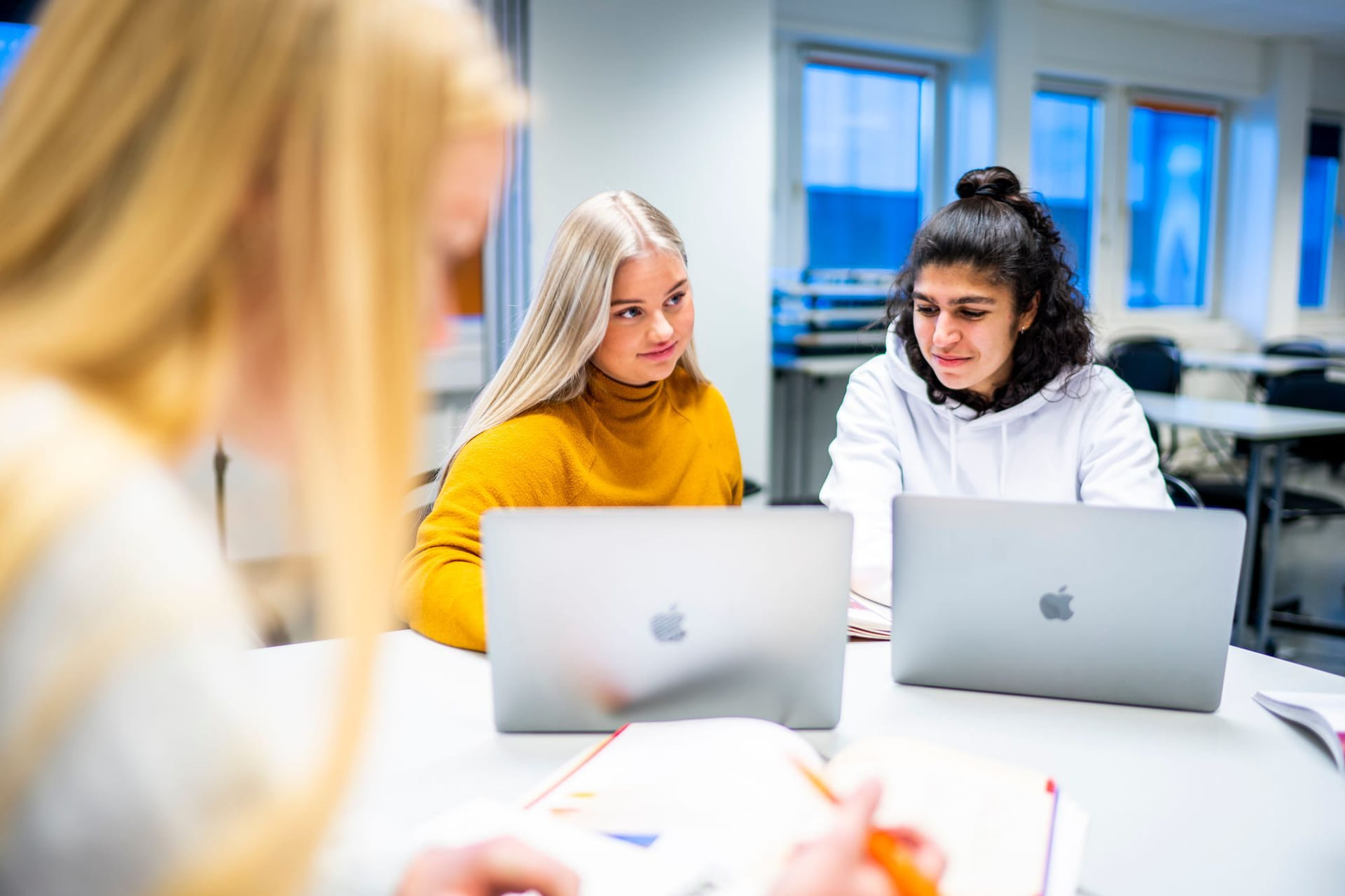 Privatister på Akademiet Privatistskole prater sammen i gruppe.