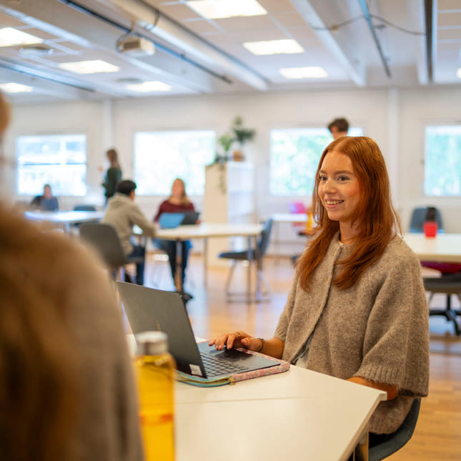 Elever jobber med skolearbeid i seminar på Akademiet VGS Kongsberg